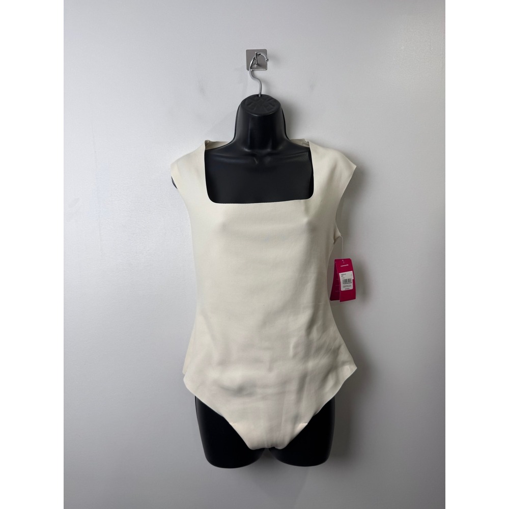 NWT Commando Women Ivory Neoprene Cap Sleeve Bodysuit Square Neck Large